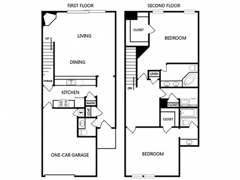 a floor plan of a house with two floors and a car garage